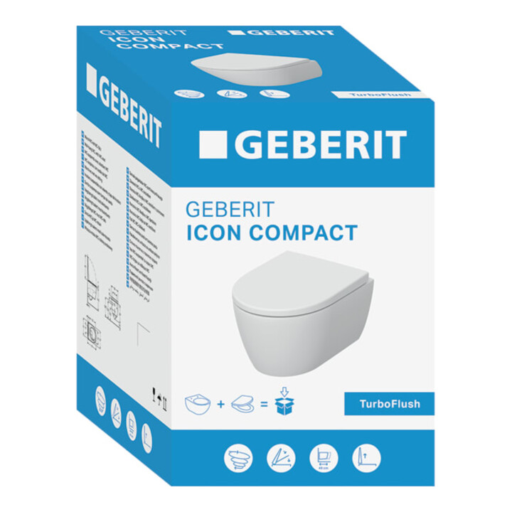 Geberit iCon Ensemble WC suspendu, cuvette à chasse profonde 35,5x49 cm, sortie cachée, avec abattant, blanc
