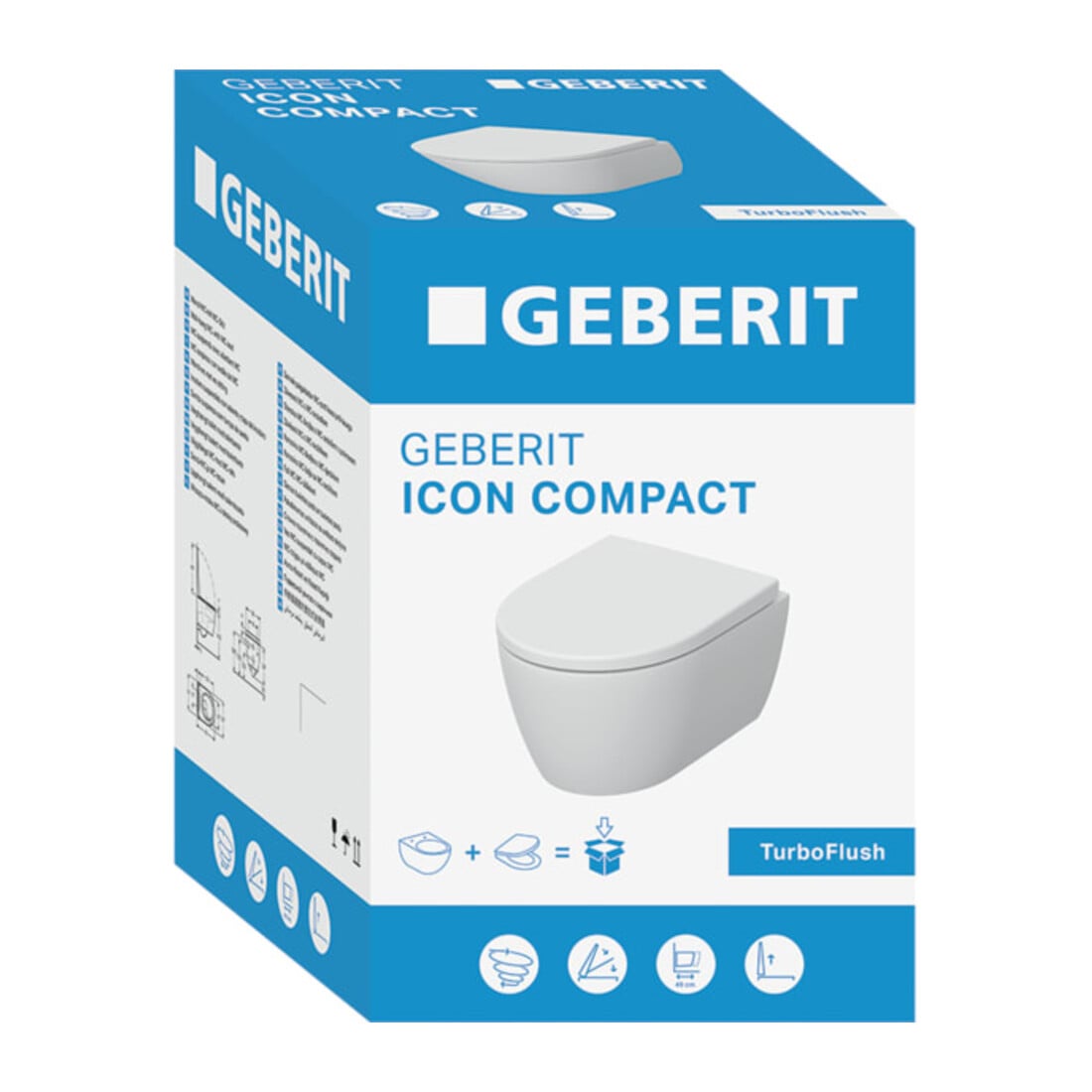 Geberit iCon Ensemble WC suspendu, cuvette à chasse profonde 35,5x49 cm, sortie cachée, avec abattant, blanc