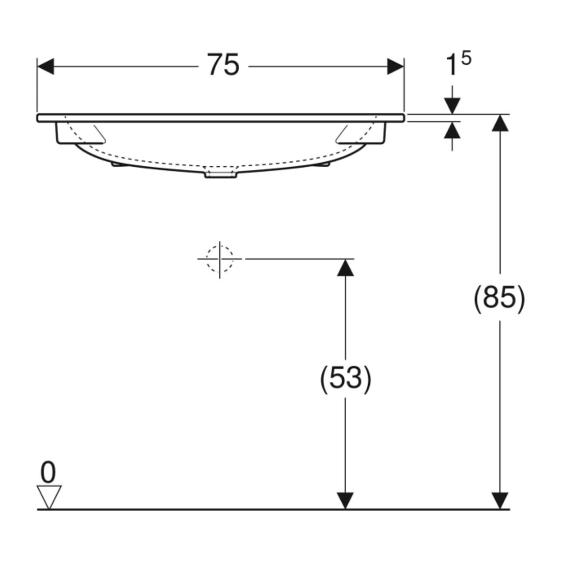 Geberit iCon Meuble lavabo 75x48 cm sans trou robinet, sans trop-plein, blanc, KeraTect
