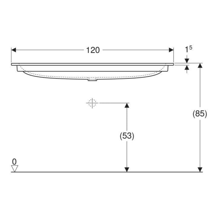 Geberit iCon Meuble vasque 120x48 cm sans trous de robinet, sans trop-plein, blanc, KeraTect