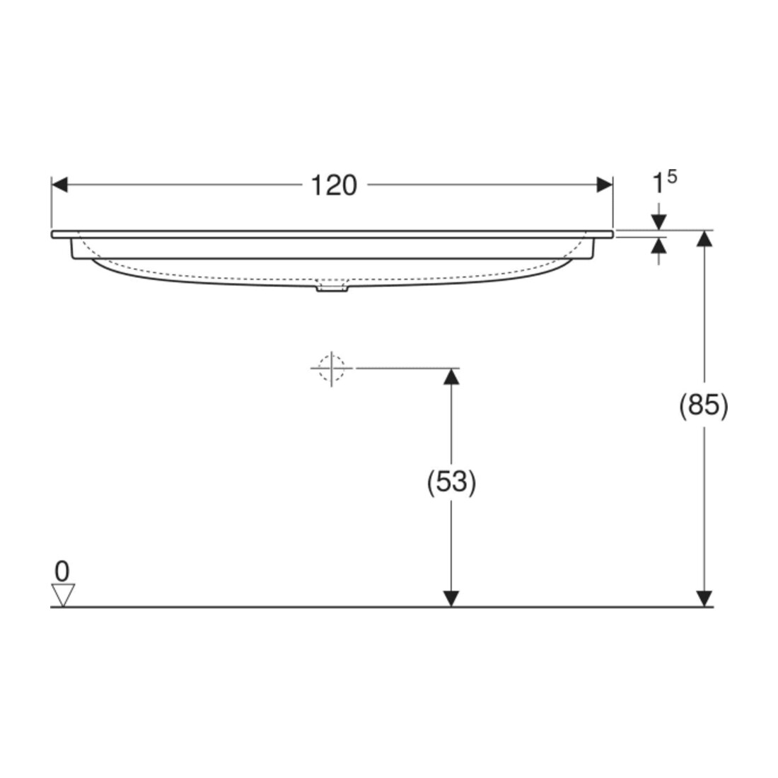 Geberit iCon Möbelwaschtisch 120x48cm ohne Hahnlöcher, o. Ül., weiß, KeraTect