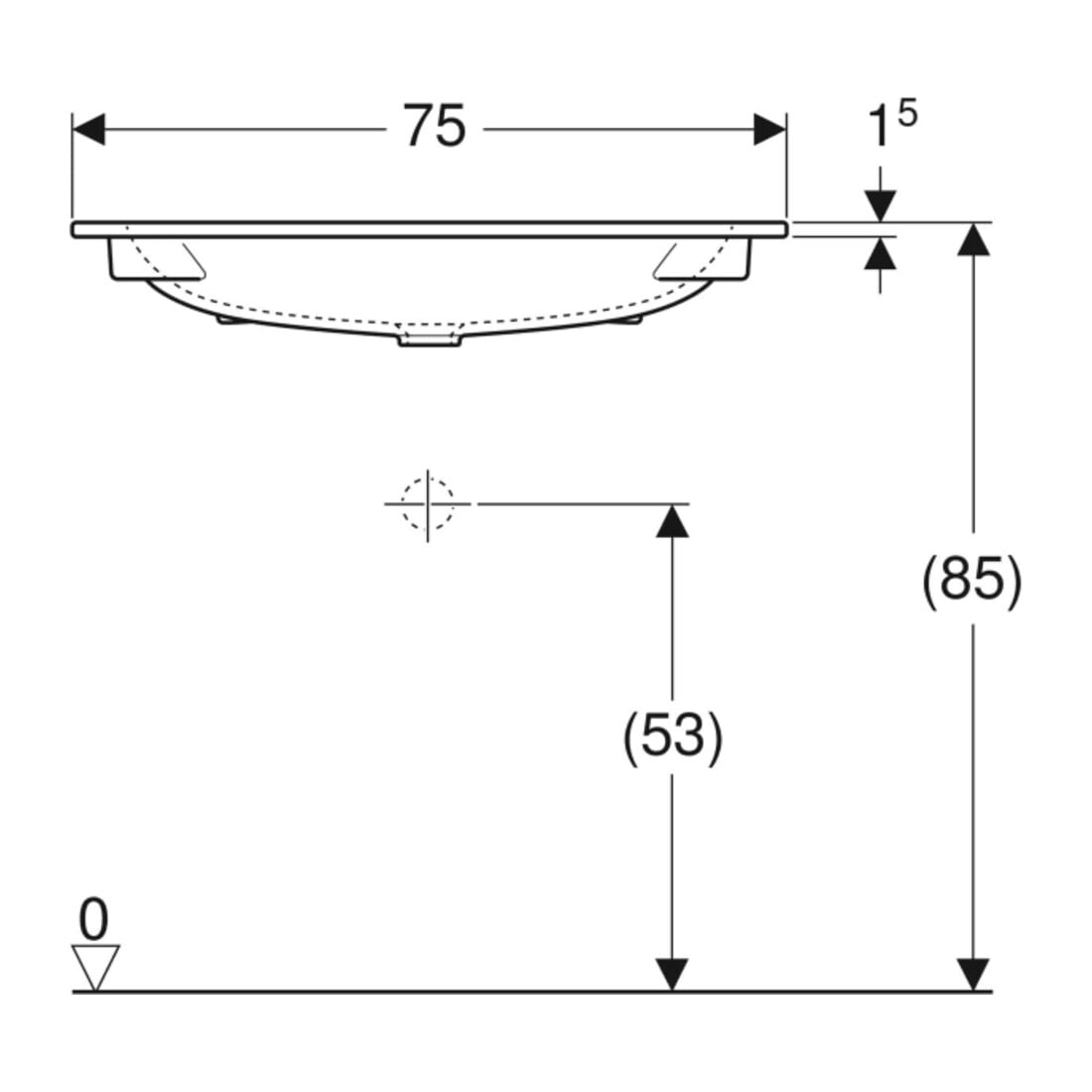 Geberit iCon Möbelwaschtisch 75x48cm ohne Hahnloch, ohne Ül., weiß, KeraTect