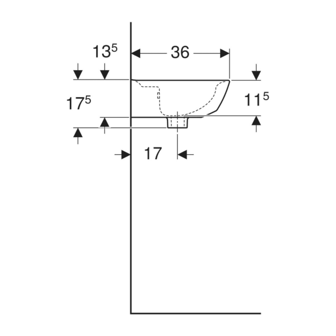 Geberit Lavabo à main Renova 45x36cm, blanc, sans robinet, avec trop-plein asym.