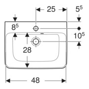 Geberit Lavabo à main Renova Plan 50x38cm, HL mi, avec trop-plein asymétrique, blanc K-T-4
