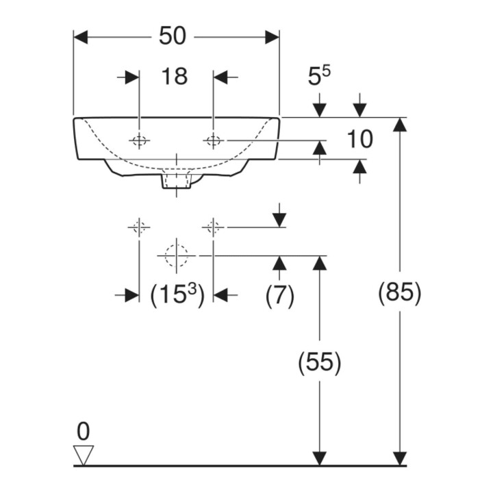 Geberit Lavabo à main Renova Plan 50x38cm, mitigeur, sans trop-plein, blanc K-Tect