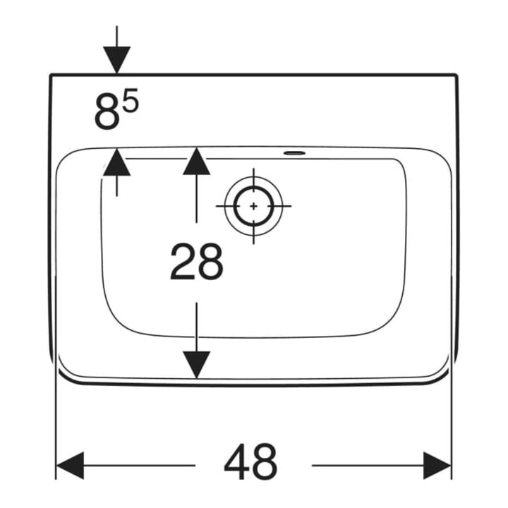 Geberit Lavabo à main Renova Plan 50x38cm, sans trop-plein, avec trop-plein asymétrique, blanc K-T.