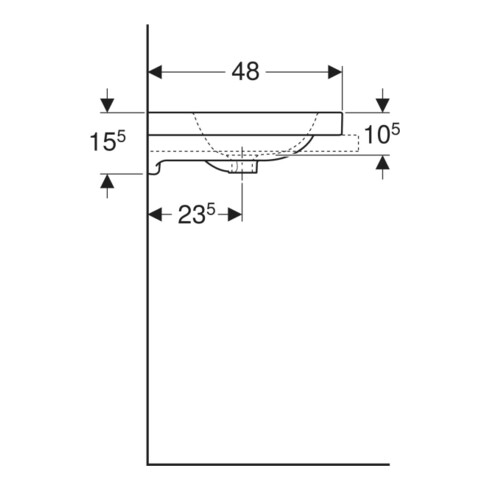 Geberit Lavabo à poser iCon 75x48 cm, évacuation horizontale milieu, sans trop-plein, pour plan de travail, blanc K-Tect