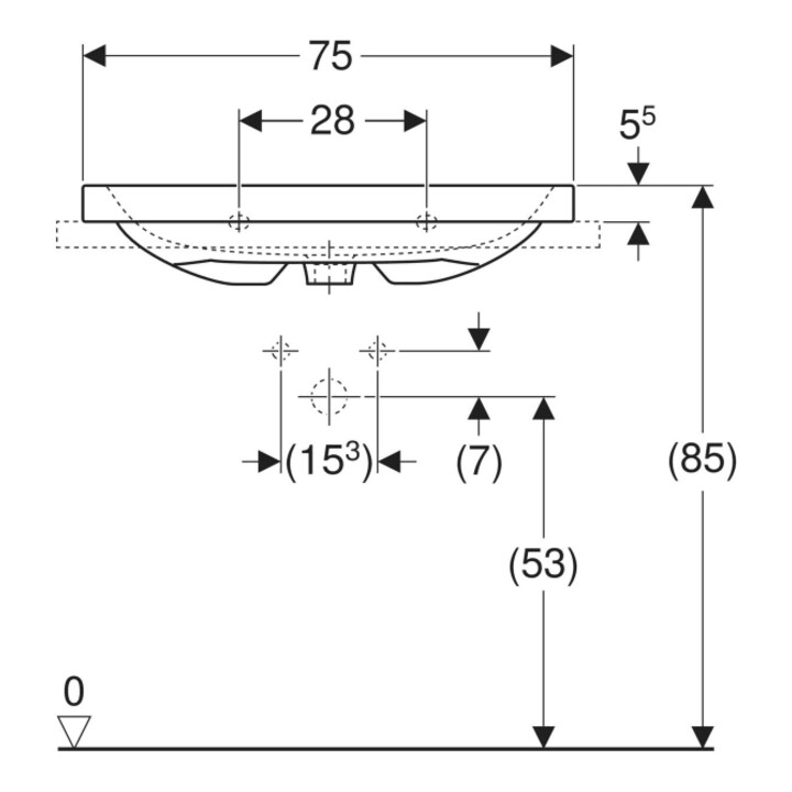 Geberit Lavabo à poser iCon 75x48 cm, sans trop-plein, sans trou, avec plan de travail, blanc K-Tect