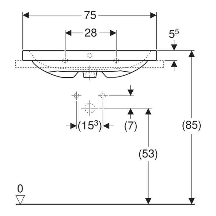 Geberit Lavabo à poser iCon 75x48 cm, sortie horizontale, avec trop-plein, pour plan de travail, blanc K-Tect