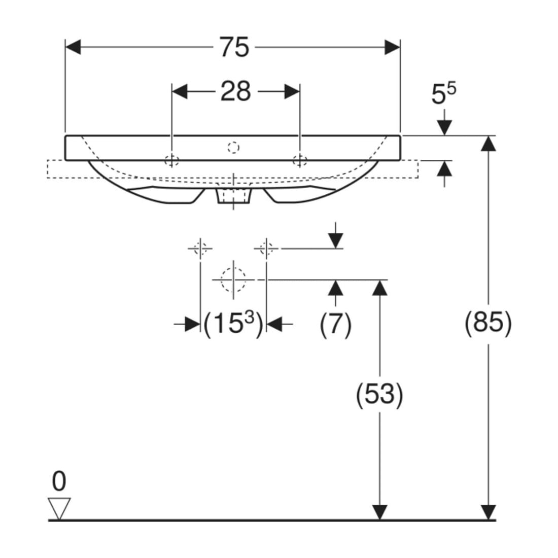 Geberit Lavabo à poser iCon Light 75x48cm, évacuation horizontale, avec trop-plein, blanc alpin/mat