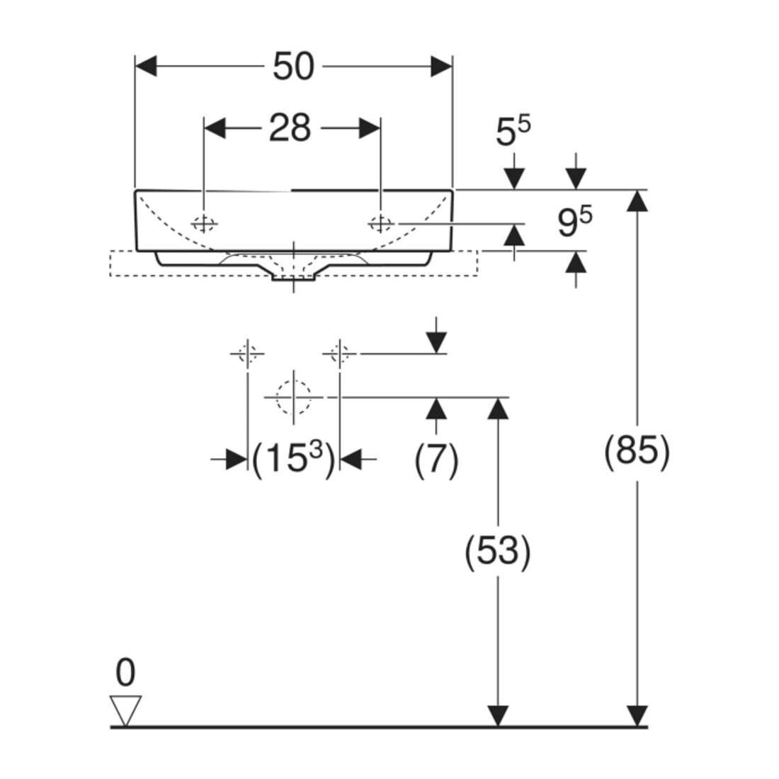 Geberit Lavabo à poser One 50x40 cm, sans trop-plein, blanc K-Tect, mitigeur inclus