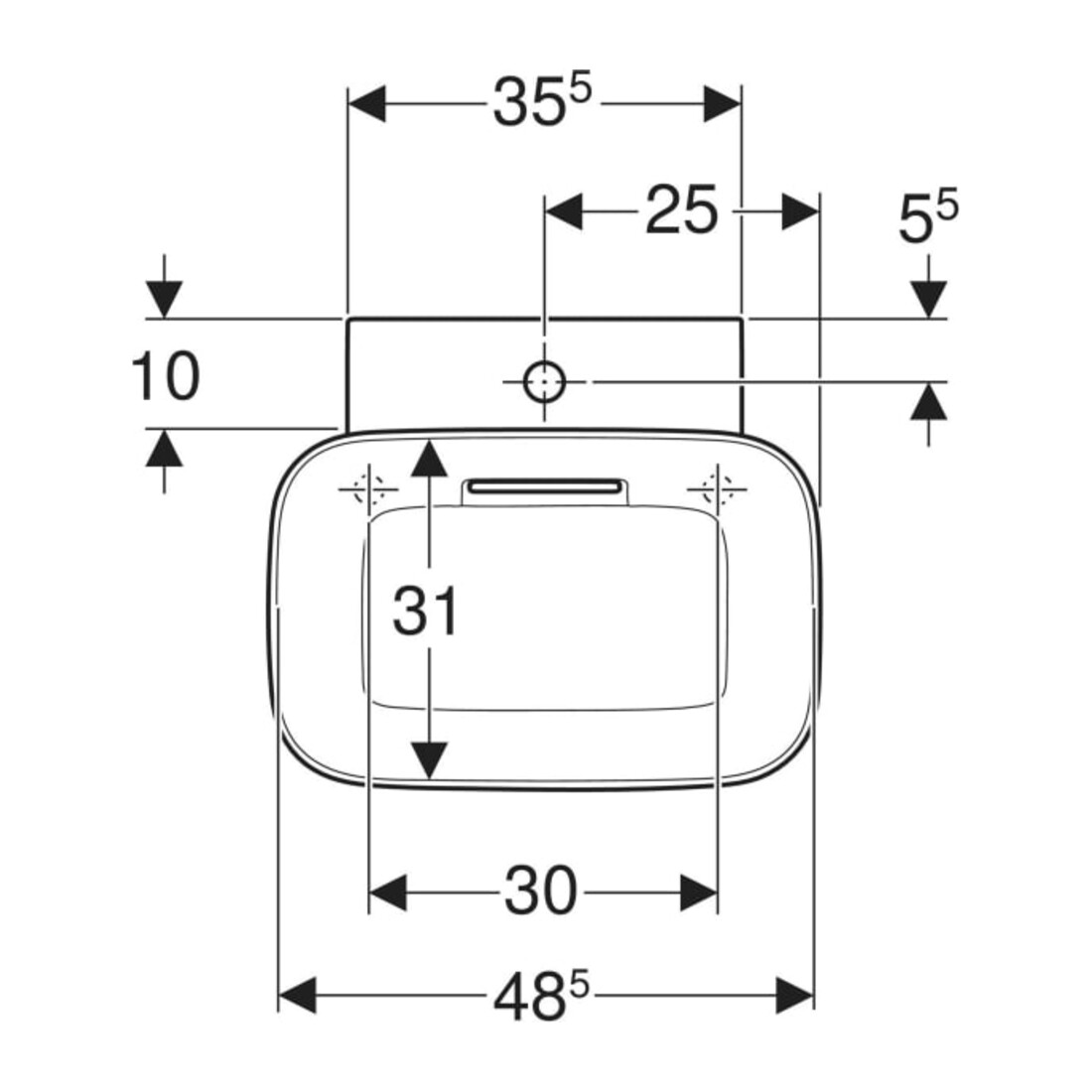 Geberit Lavabo à poser One 50x42,5 cm, cuvette, HL mi, sans trop-plein, blanc mat/bleu h