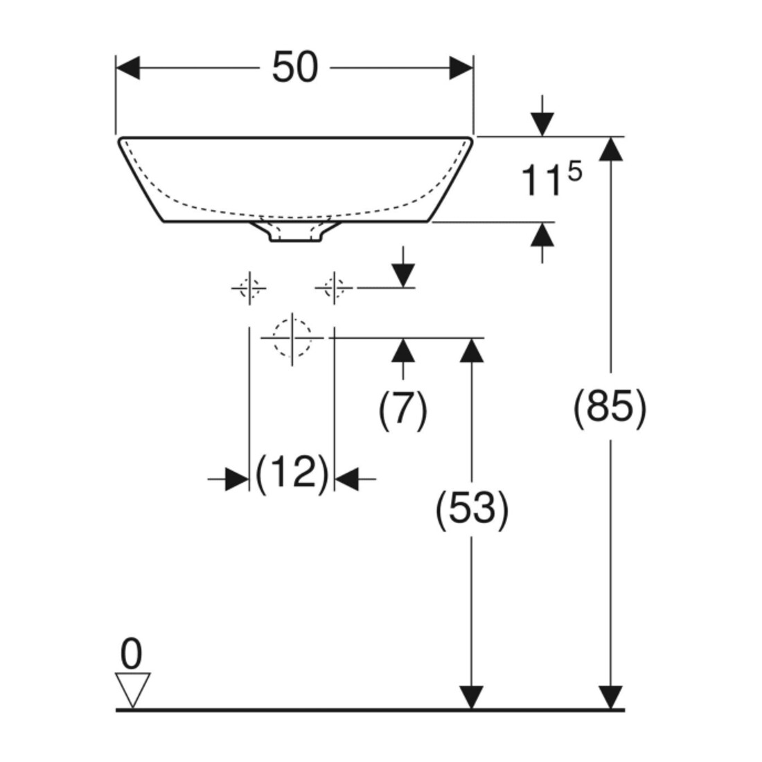 Geberit Lavabo à poser One 50x42,5 cm, cuvette, sans trop-plein, blanc K-T., sans robinetterie