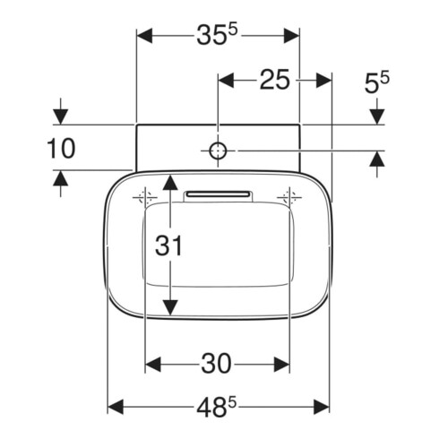 Geberit Lavabo à poser One 50x42,5 cm, cuvette, sortie horizontale, sans trop-plein, blanc K-Tec/B