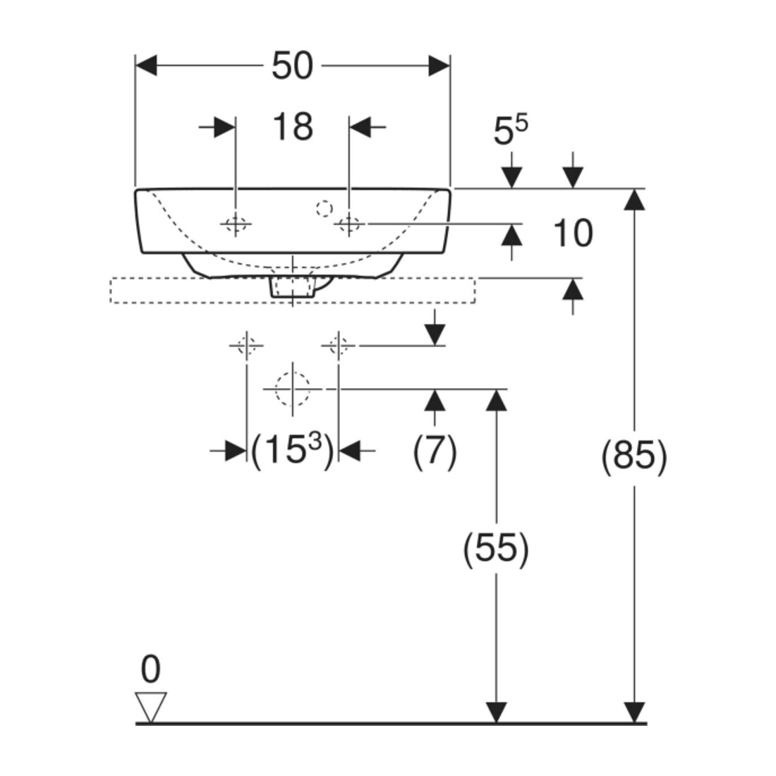 Geberit Lavabo à poser Renova Plan 50x38 cm, mitigeur, trop-plein, blanc