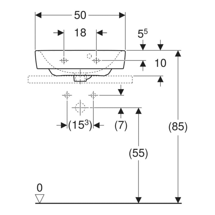 Geberit Lavabo à poser Renova Plan 50x38cm, mitigeur, avec trop-plein, blanc KeraTect
