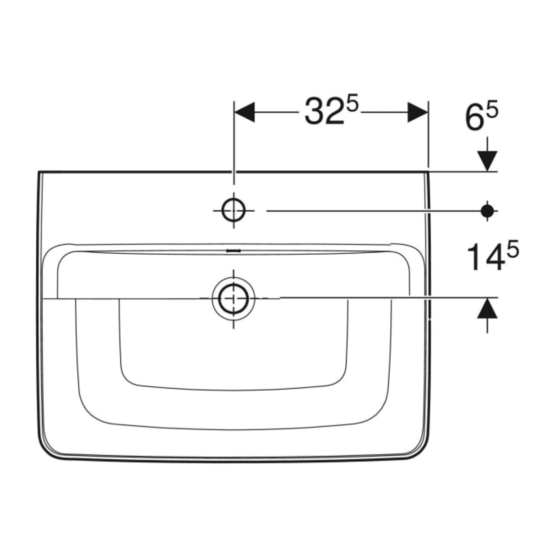 Geberit Lavabo à poser Renova Plan 65x48 cm, mitigeur inclus, avec trop-plein, céramique blanche KeraTect