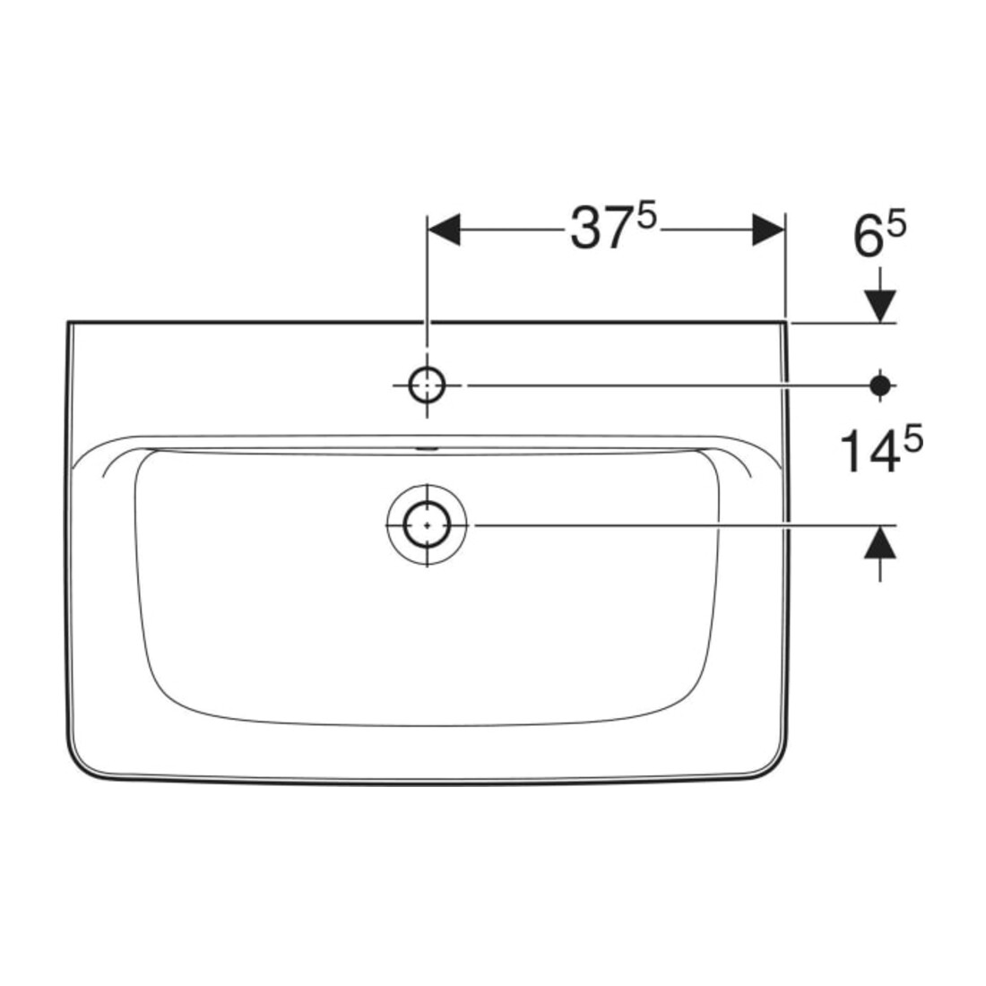 Geberit Lavabo à poser Renova Plan 75x48cm, mitigeur encastré, avec trop-plein, blanc KeraTect