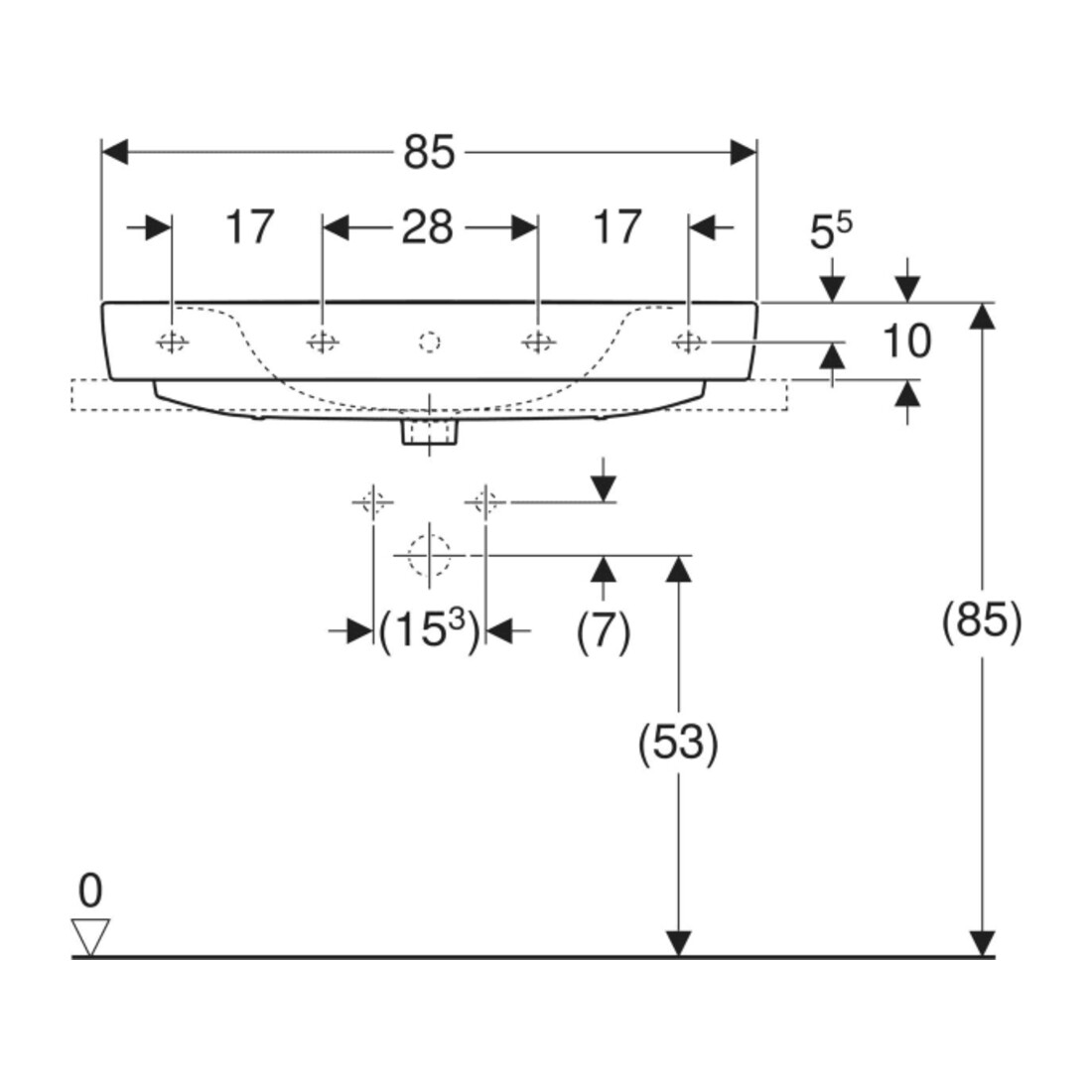 Geberit Lavabo à poser Renova Plan 85x48 cm, mitigeur, avec trop-plein, blanc KeraTect