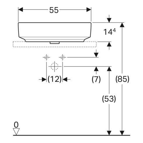 Geberit Lavabo à poser VariForm 55x40 cm, sans robinet, sans trop-plein, droit, blanc