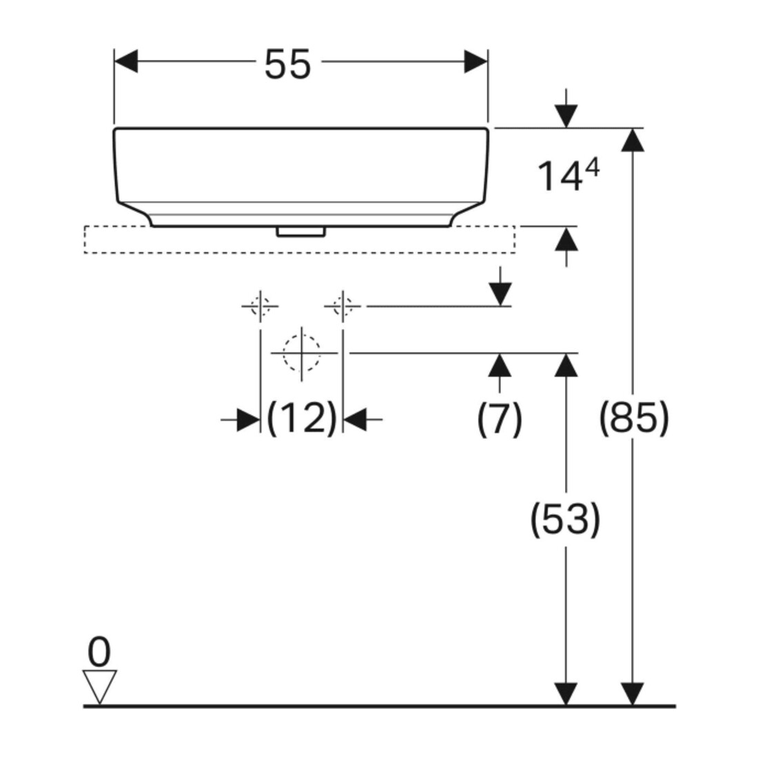 Geberit Lavabo à poser VariForm 55x40 cm, sans trop-plein, sans trou, blanc K-Tect