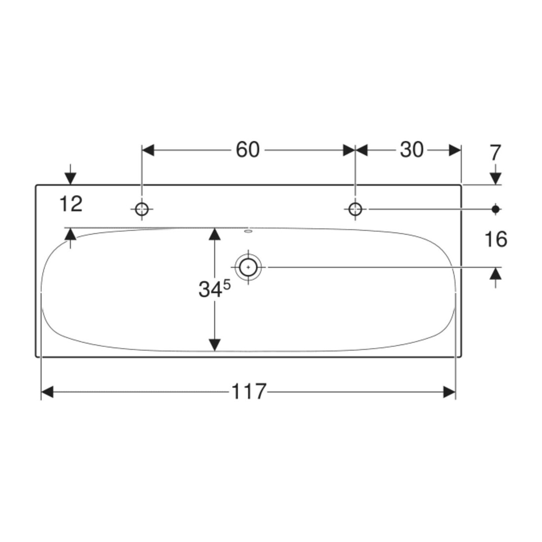 Geberit Lavabo Acanto 120x48,2 cm, avec trop-plein, évacuation droite + gauche, blanc K-Tect