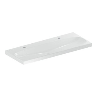 Geberit Lavabo Acanto 120x48,2 cm, sans trop-plein, mitigeur droite + gauche, blanc
