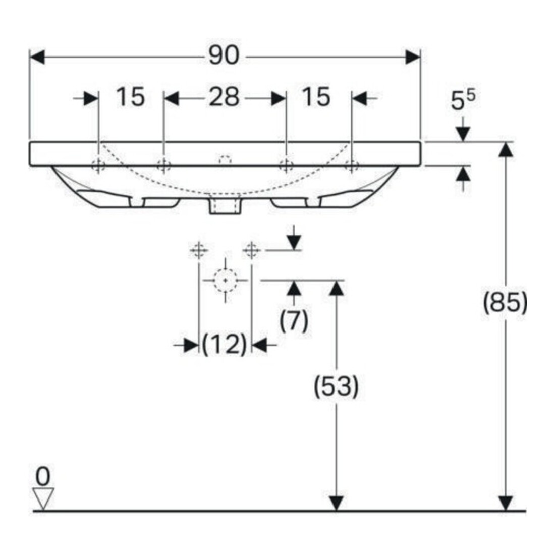 Geberit Lavabo Acanto 90x48,2 cm, avec siphon, avec robinetterie, à poser, blanc