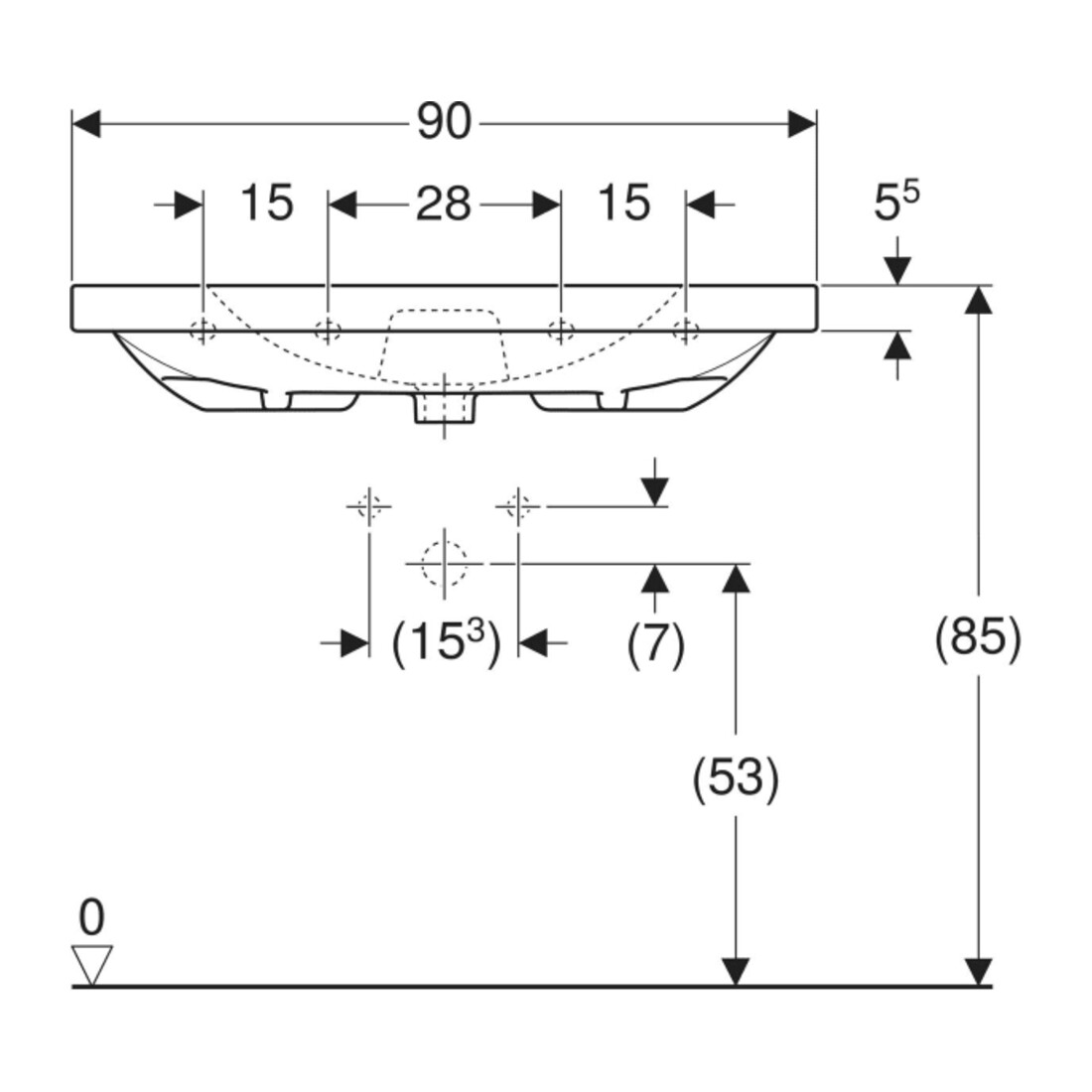 Geberit Lavabo Acanto 90x48,2 cm, c/ évac., c/ trop-plein, sans robinet, blanc