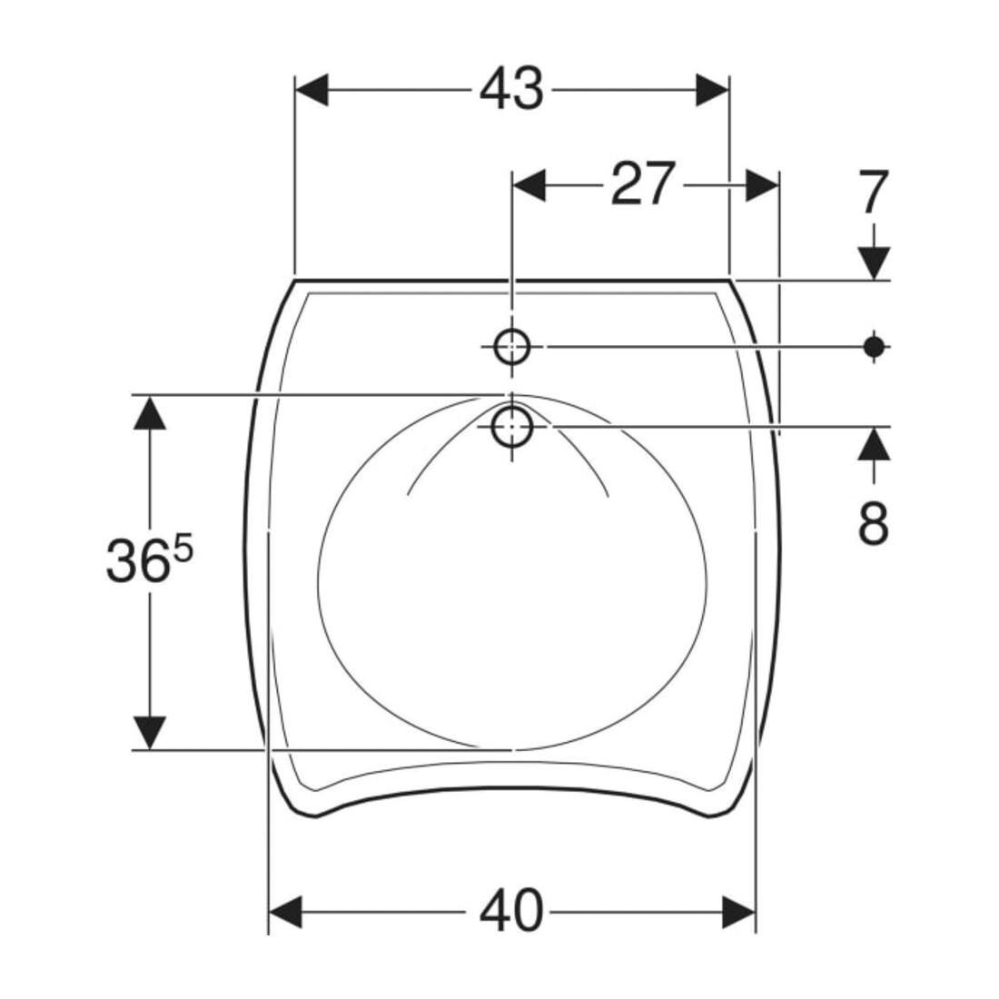 Geberit Lavabo accessible Vitalis 55x55 cm, avec trou robinet, trop-plein, blanc