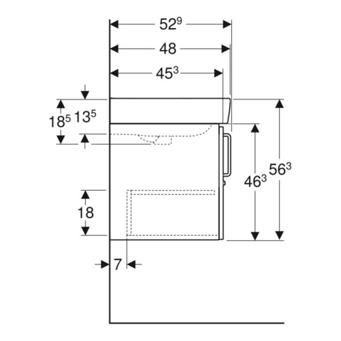 Geberit Lavabo Bambini 59,5x56,3x48,3 cm, avec US, HL, blanc/laqué, ma