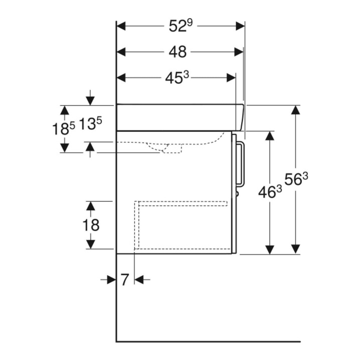 Geberit Lavabo Bambini 59,5x56,3x48,3 cm, avec US, HL, blanc/laqué, ma