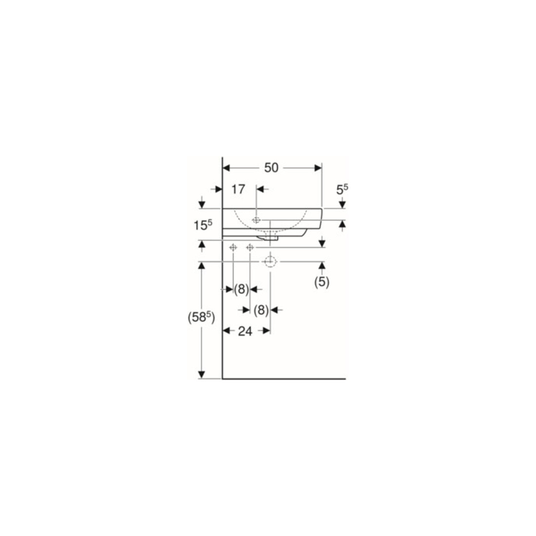 Geberit Lavabo d'angle Renova Compact 69,5x61,5 cm, avec robinet, trop-plein, blanc