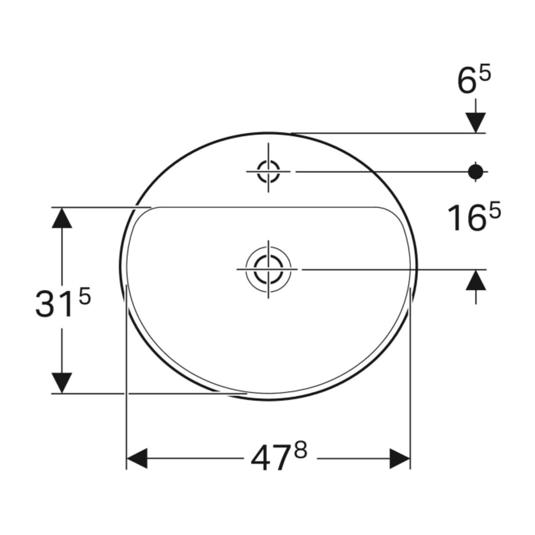 Geberit Lavabo encastré VariForm 50x45 cm, avec trop-plein, sans robinetterie, verre US/blanc