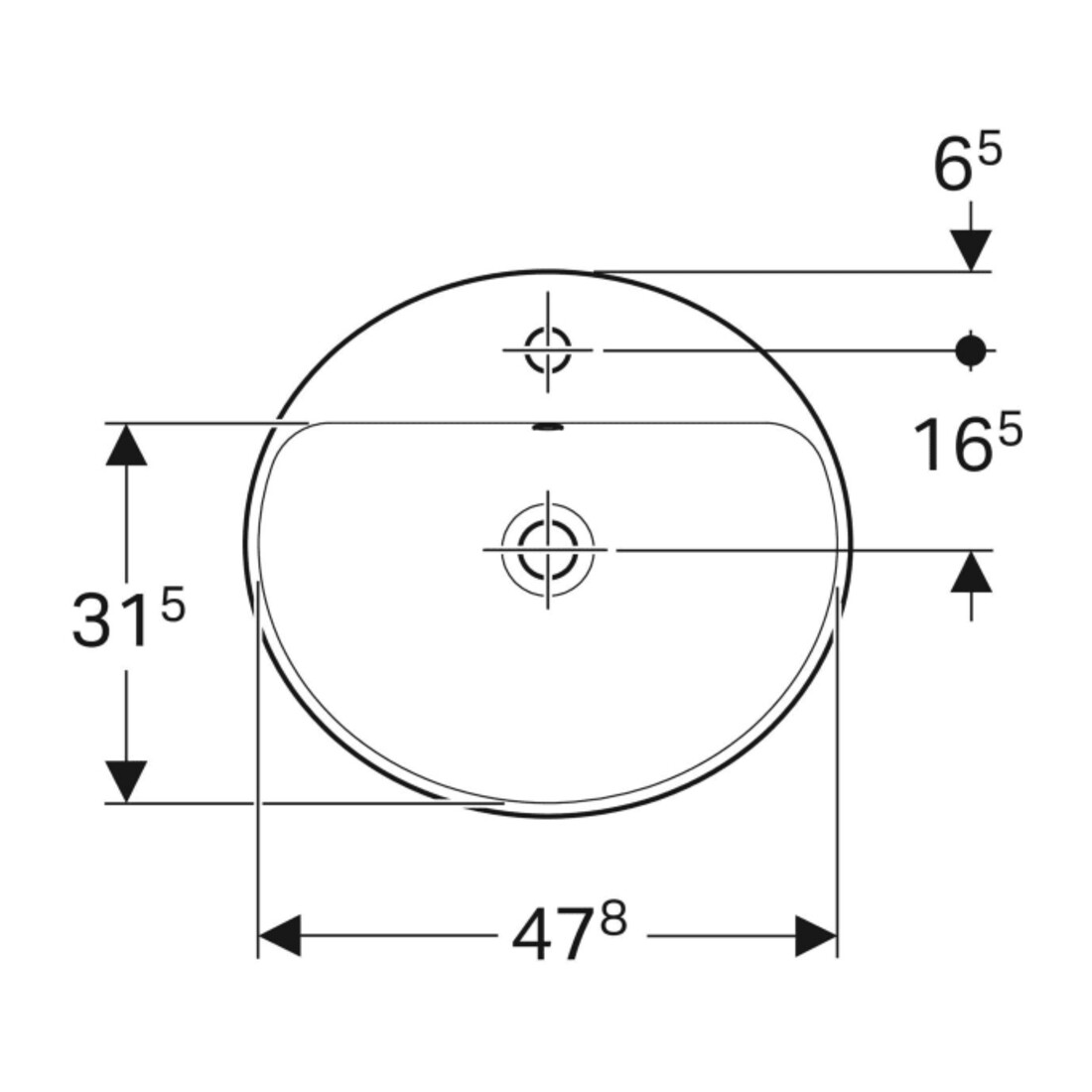Geberit Lavabo encastré VariForm w K-Tect, 50x45cm, avec trou robinet, avec trop-plein, ovale