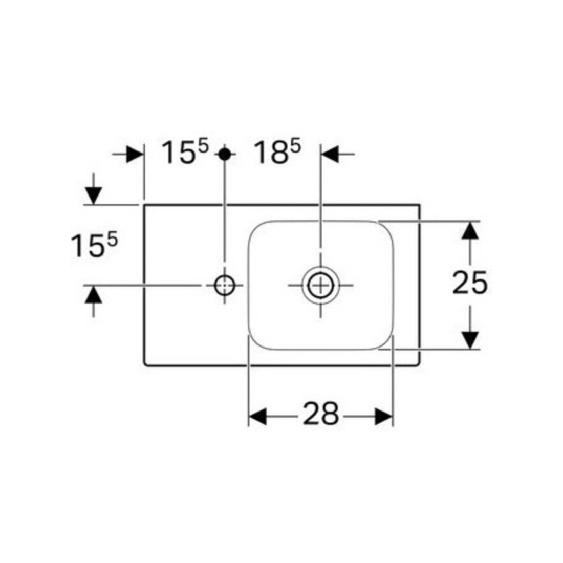 Geberit Lavabo iCon 53x31 cm, évacuation à gauche, avec trop-plein, sans robinetterie, blanc K-Tect