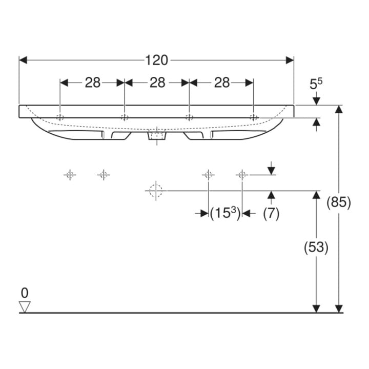 Geberit Lavabo iCon Light 120x48 cm, évac. H/D, sans trop-plein, blanc K-Tect