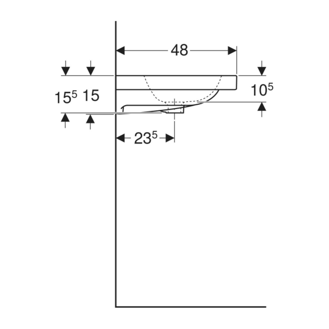 Geberit Lavabo iCon Light 120x48 cm, évac. H/D, sans trop-plein, blanc K-Tect