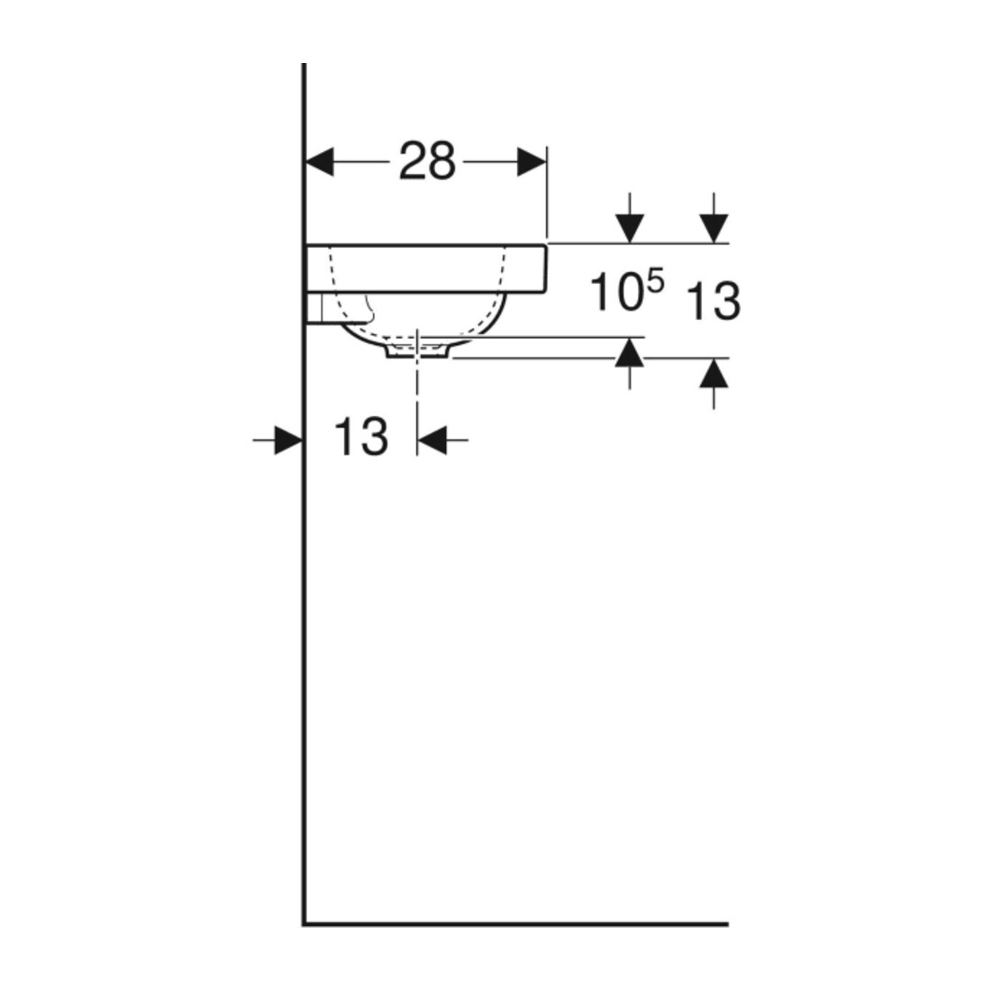 Geberit Lavabo iCon Light 38x28 cm, robinet à droite, sans trop-plein, blanc