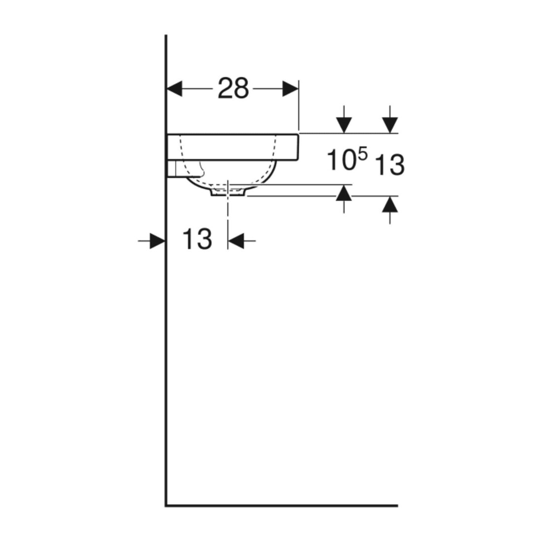 Geberit Lavabo iCon Light 38x28 cm, robinet à gauche, sans trop-plein, blanc