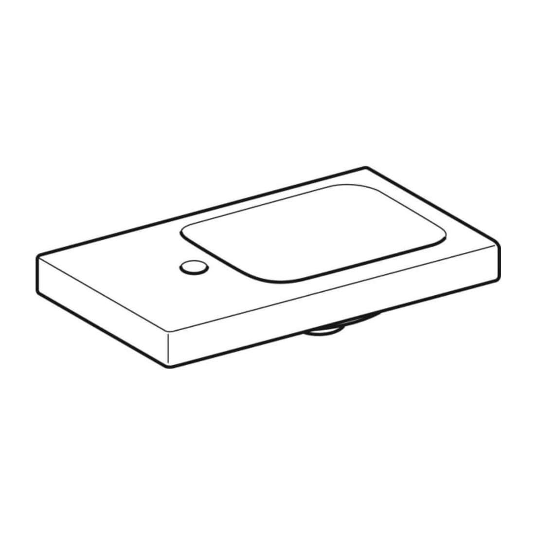 Geberit Lavabo iCon Light 53x31 cm, sans trop-plein, évacuation horizontale + tablette à gauche, blanc mat