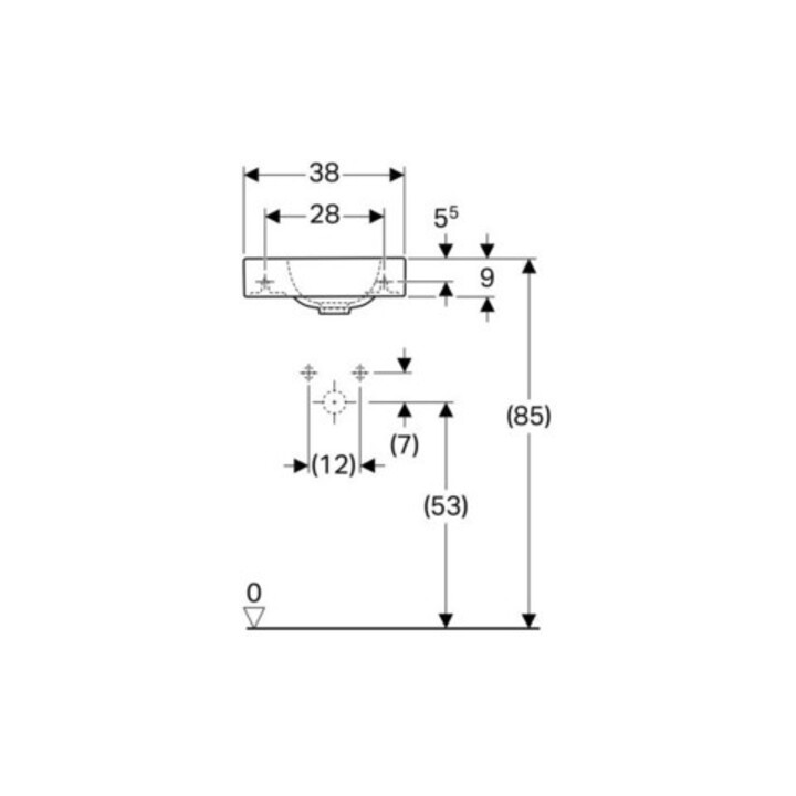 Geberit Lavabo mural iCon 38x28 cm, mitigeur à gauche, sans trop-plein, blanc K-Tect