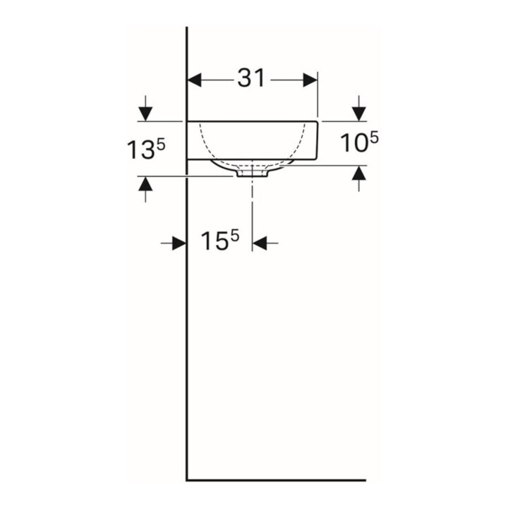 Geberit Lavabo mural iCon 53x31 cm, vidage à droite, avec robinet, sans trop-plein, blanc