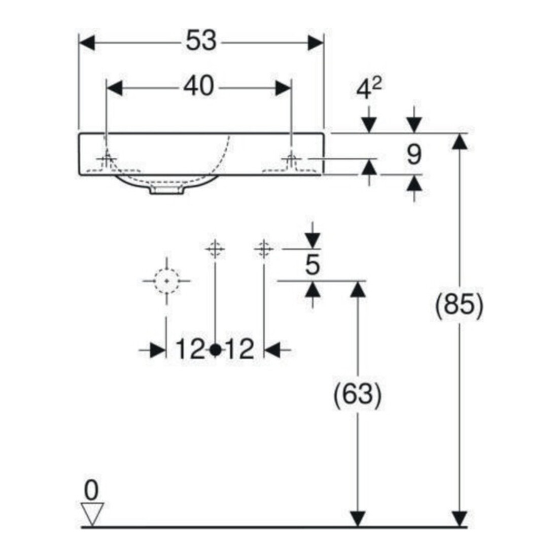 Geberit Lavabo mural iCon 53x31 cm, vidage à droite, avec robinet, sans trop-plein, blanc