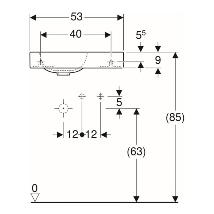 Geberit Lavabo mural iCon 53x31 cm, vidage à droite, avec robinet, sans trop-plein, blanc