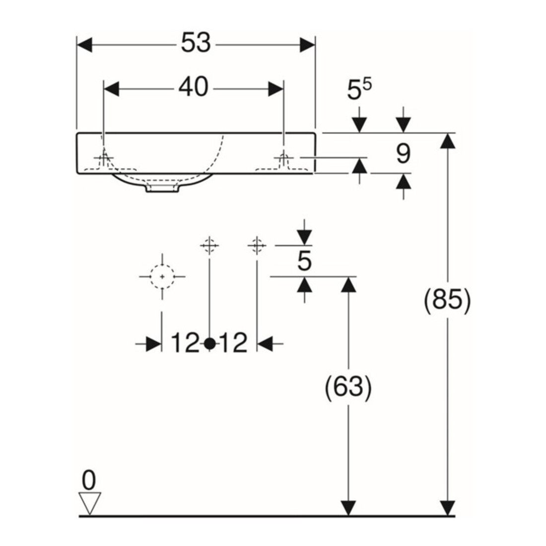 Geberit Lavabo mural iCon 53x31 cm, vidage à droite, avec robinet, sans trop-plein, blanc