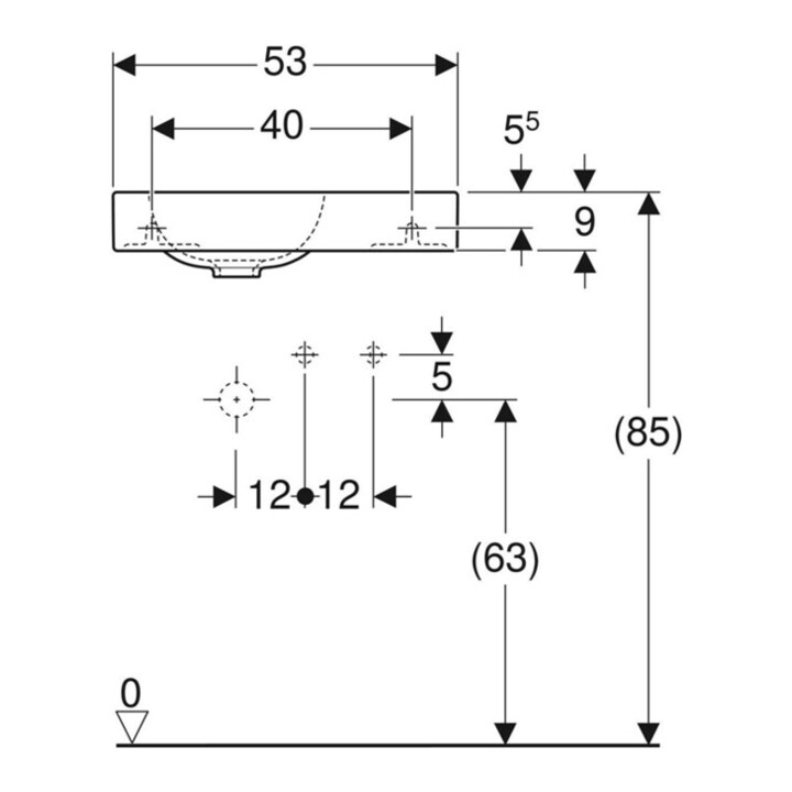 Geberit Lavabo mural iCon 53x31 cm, vidage à droite, avec robinet, sans trop-plein, blanc