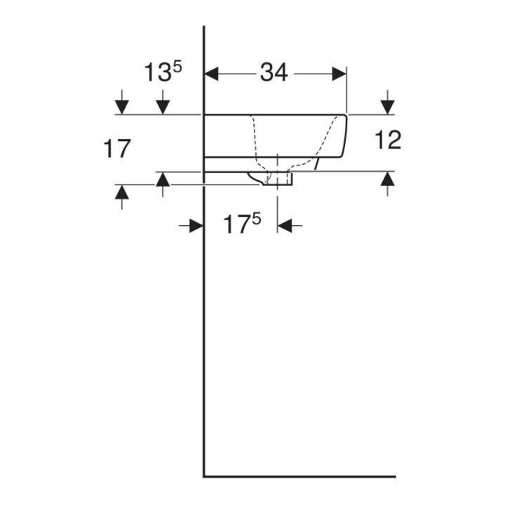 Geberit Lavabo mural Renova Plan 45x34 cm, sans robinet, sans trop-plein, blanc