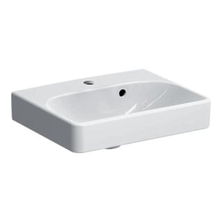 Geberit Lavabo mural Smyle Square blanc, 45x36 cm, avec robinet, trop-plein asymétrique