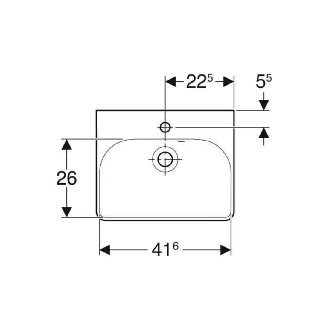 Geberit Lavabo mural Smyle Square blanc, 45x36 cm, avec robinet, trop-plein asymétrique